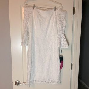 NWT Adrianna Papell White Lace Off-the-Shoulder Dress with Bell Sleeves